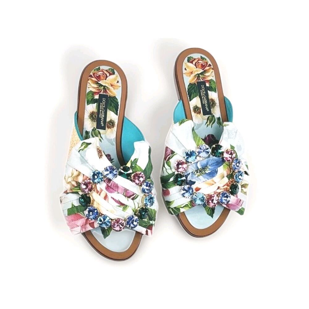 DOLCE & GABBANA Raffia Sandals US6 UK3 EU36 Brooch Made in Italy